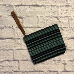 Jasper & Jeera by Antnropologie blue/teal stitch-work embroidered pouch/wristlet